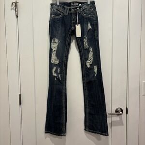 Alloy Apparel Distressed Bootcut Jeans W3 L37 Medium Wash Destroyed Denim 168345
